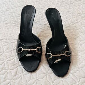 Gucci Black Patent Sandal Heels